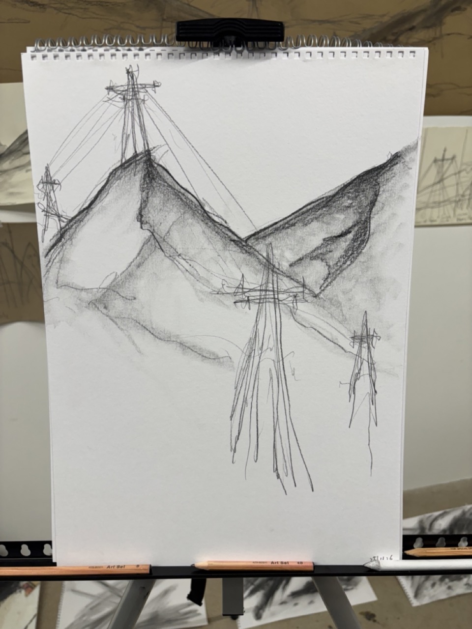 Studio work in progress, mountain sketch