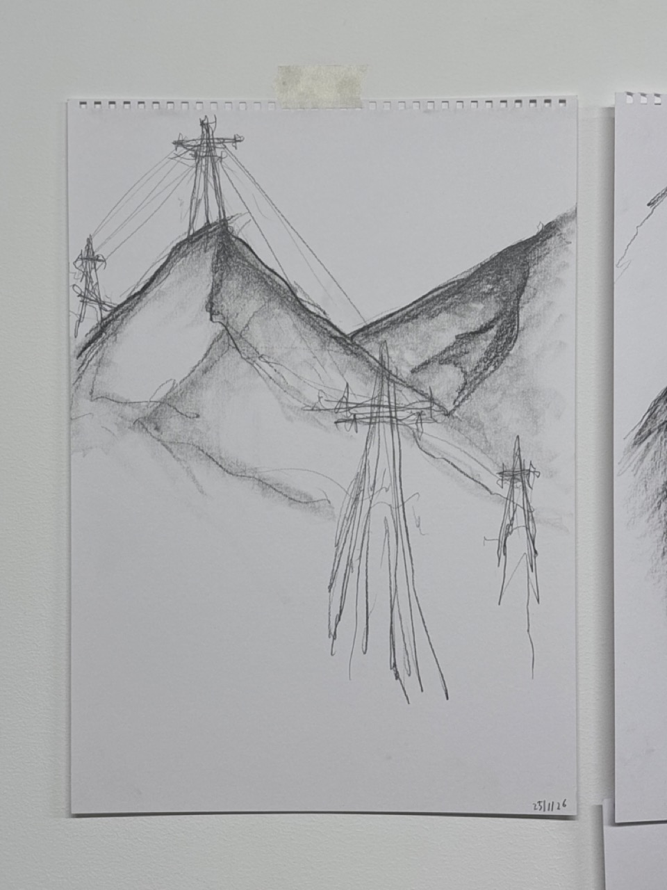 Studio work in progress, various mountain sketches and ink works